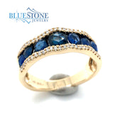 14KYG Ring w/ Blue Sapphires & Diamonds - Size 6.5